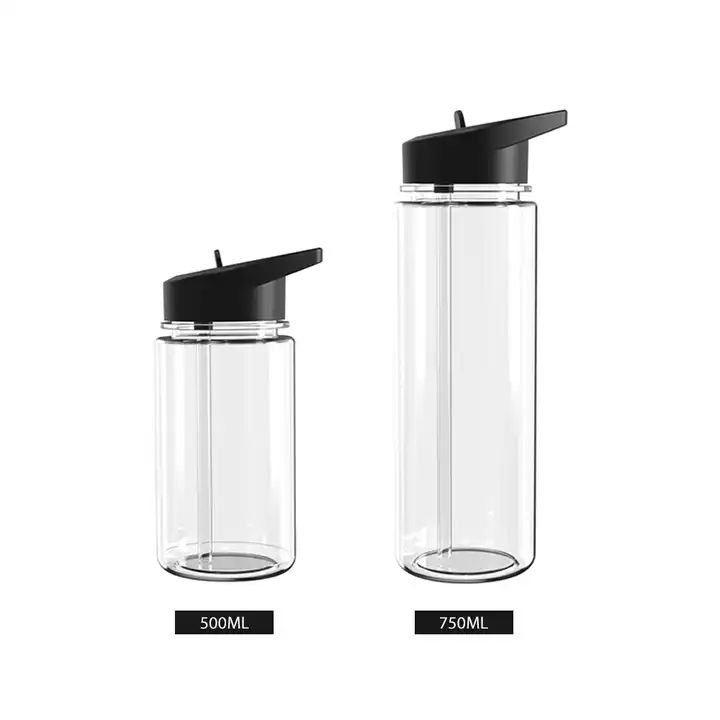 BPA Free custom kids 500ml 750ml hot Water Bottle Sports Leak-Proof Clear PS Plastic sport Water Bottle with Flip Lid and Straw