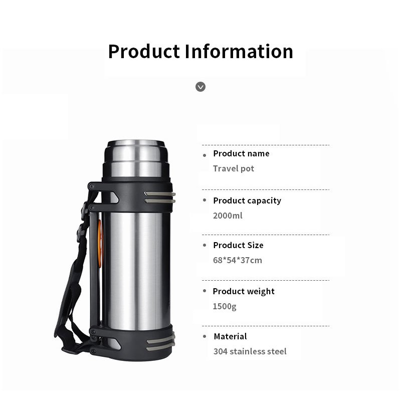 2000ml Insulated Stainless Steel Thermos water Bottle Vacuum Flask With Strap