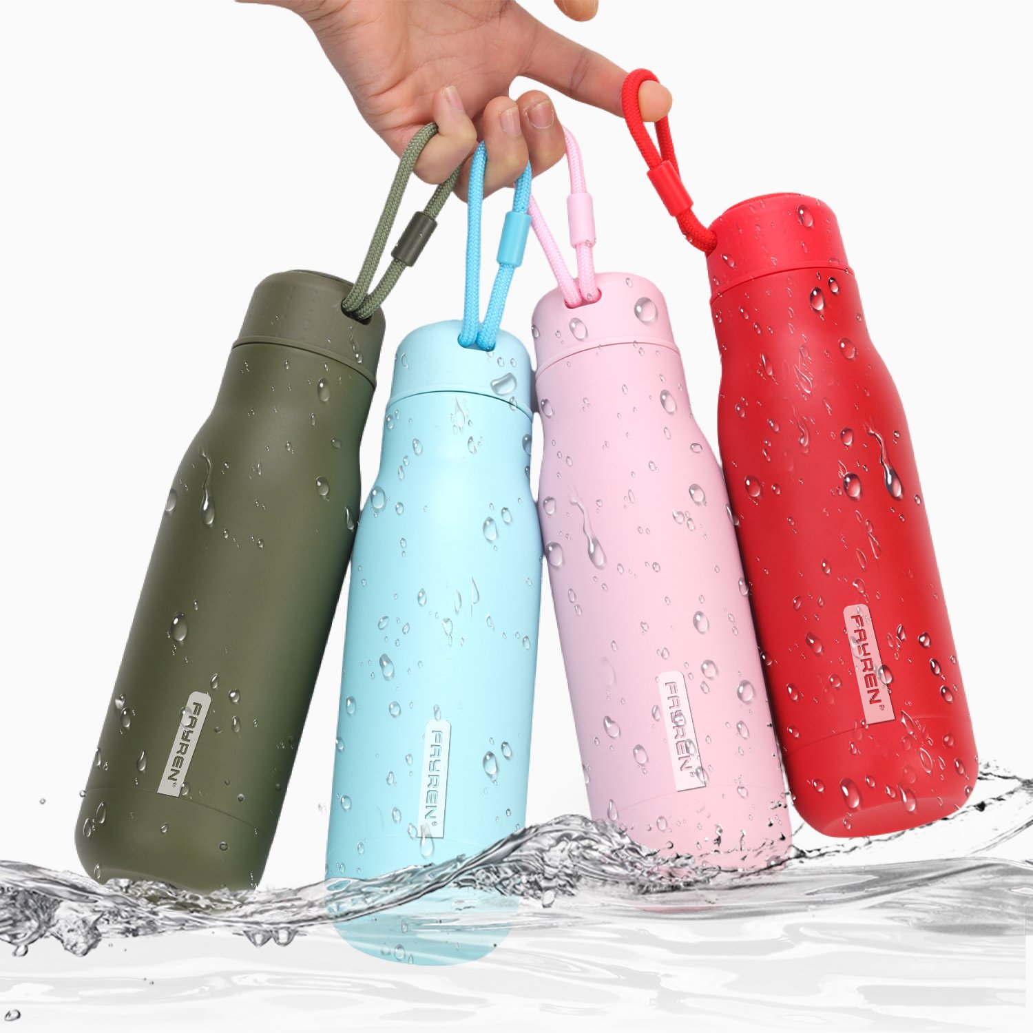 FAYREN high quality custom logo double wall stainless steel insulated water bottles keep cold 24hours
