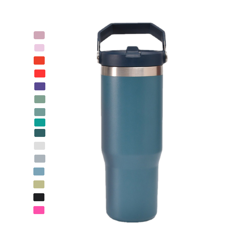Factory Sales 30oz Double-Walled Vacuum Insulated Water Bottle Student Flip Straw Tumbler Lid Car Usage Dye Sublimation Heat