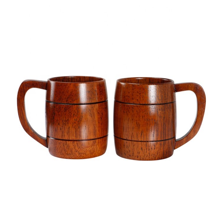 Classic Natural Wood Handmade Beer Mug with Handle 500ml