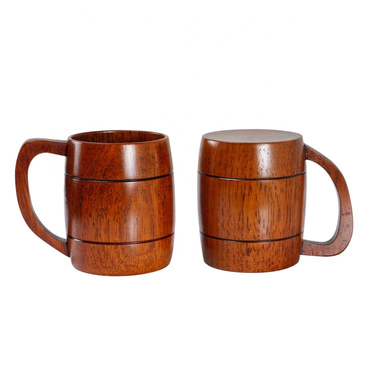 Classic Natural Wood Handmade Beer Mug with Handle 500ml