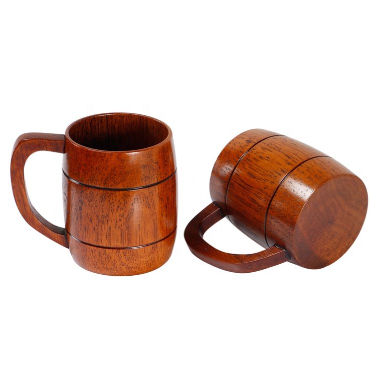 Classic Natural Wood Handmade Beer Mug with Handle 500ml