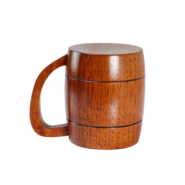 Classic Natural Wood Handmade Beer Mug with Handle 500ml