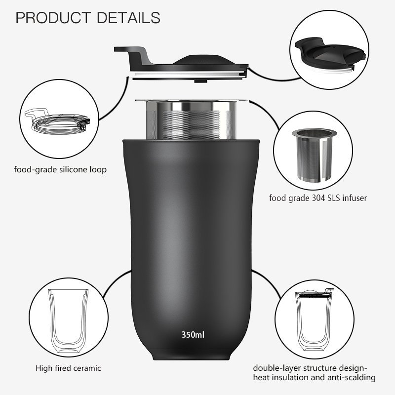 DHPO Ceramic Coffee Mug Reusable Insulated Coffee Cups with Stainless steel Infuser Lids To Go Mug Cute Travel Mugs