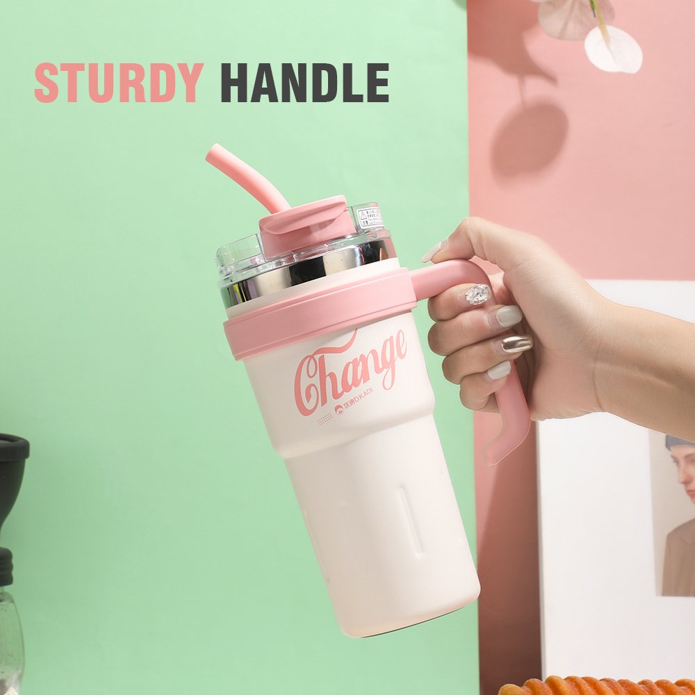 Double Wall Vacuum Insulated Stainless Steel Tumbler Cup with Handle Lid Straw for Christmas Gift