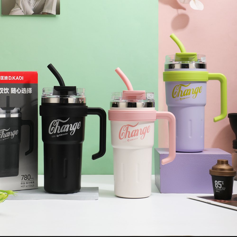 Double Wall Vacuum Insulated Stainless Steel Tumbler Cup with Handle Lid Straw for Christmas Gift