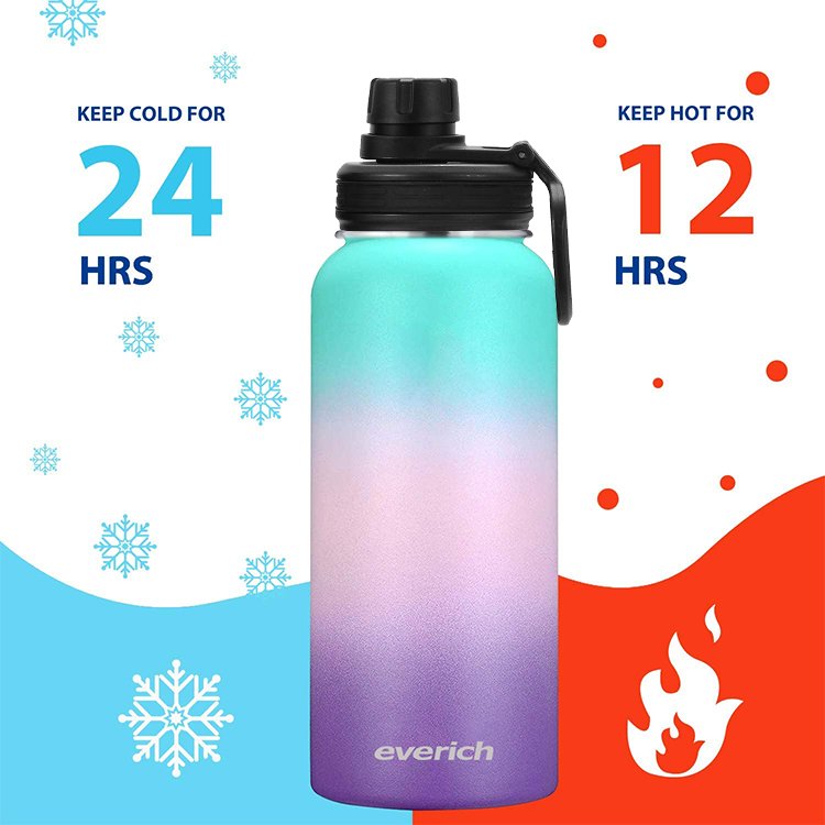 Wholesale Price Gradient 18/8 Stainless Steel Flask Double Wall Insulated Infuser Water Bottle with 3 Lids