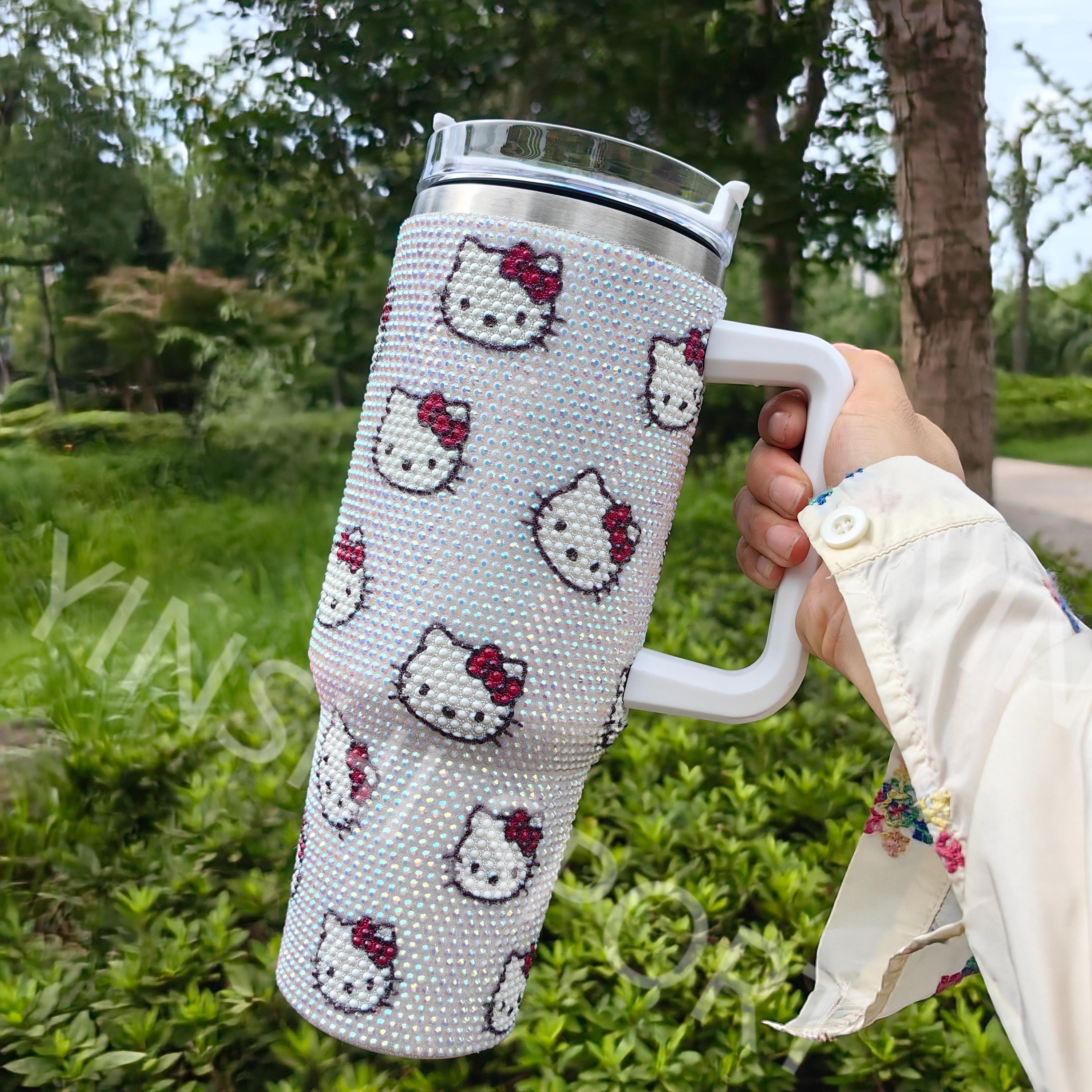2024 newest kit cat wonderful pink Rhinestone Bling Studded Beer Mug Water Bottle Full Bling Tumbler Rhinestone 40oz Tumbler