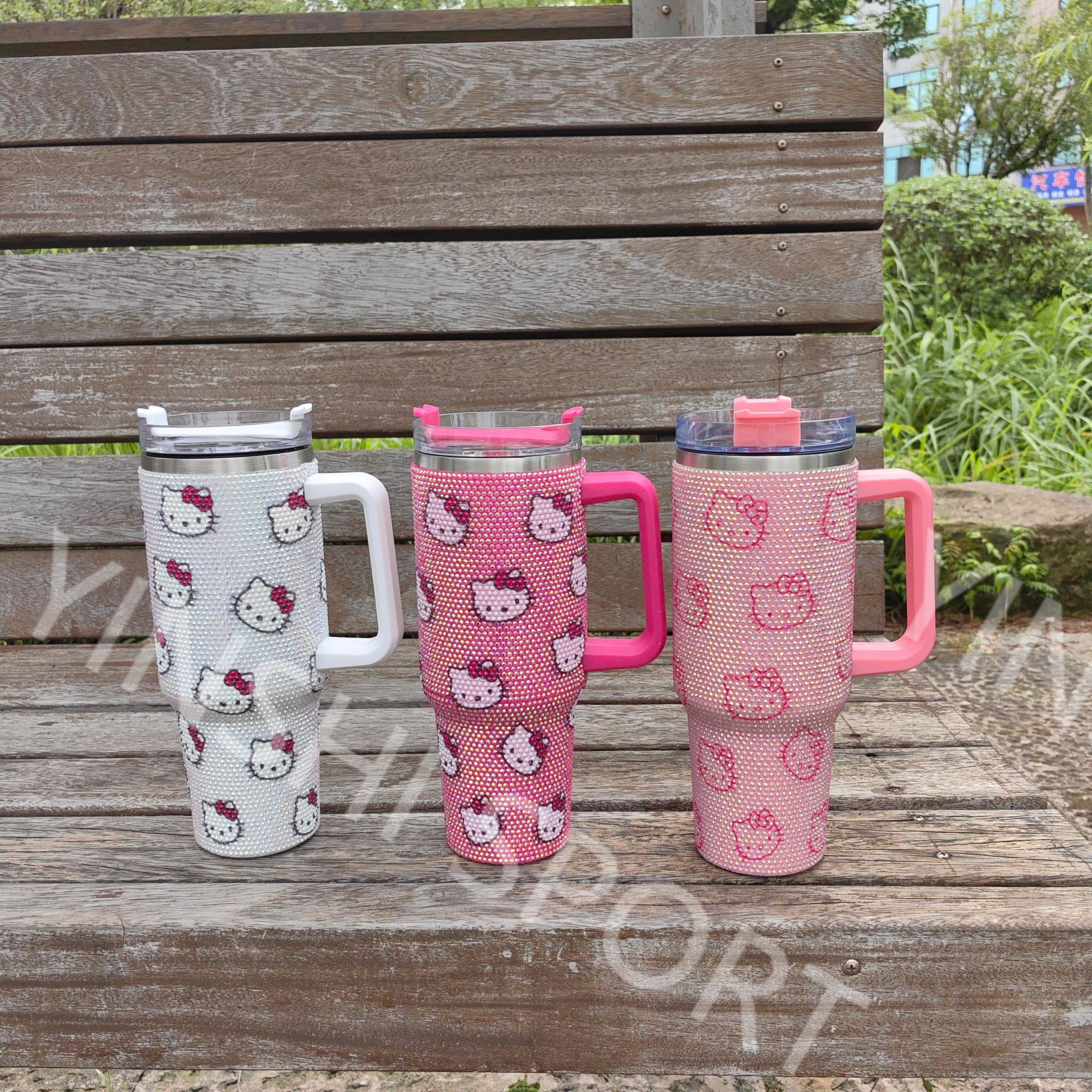 2024 newest kit cat wonderful pink Rhinestone Bling Studded Beer Mug Water Bottle Full Bling Tumbler Rhinestone 40oz Tumbler