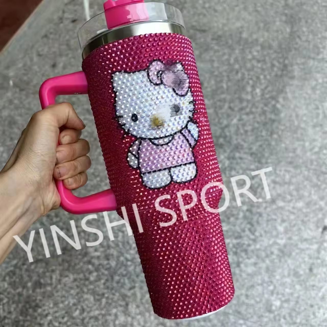 2024 newest kit cat wonderful pink Rhinestone Bling Studded Beer Mug Water Bottle Full Bling Tumbler Rhinestone 40oz Tumbler