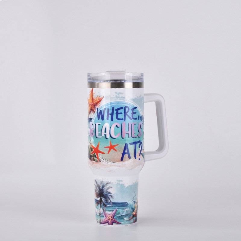 Factory custom double stainless steel coffee mug outdoor travel mug 40 oz popular water bottle with handle and straw