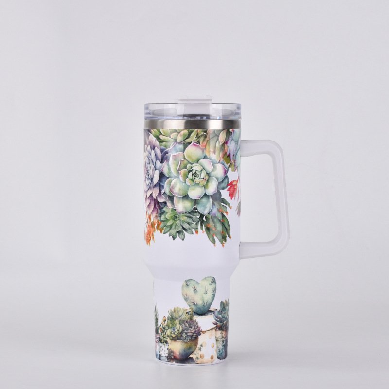 Factory custom double stainless steel coffee mug outdoor travel mug 40 oz popular water bottle with handle and straw