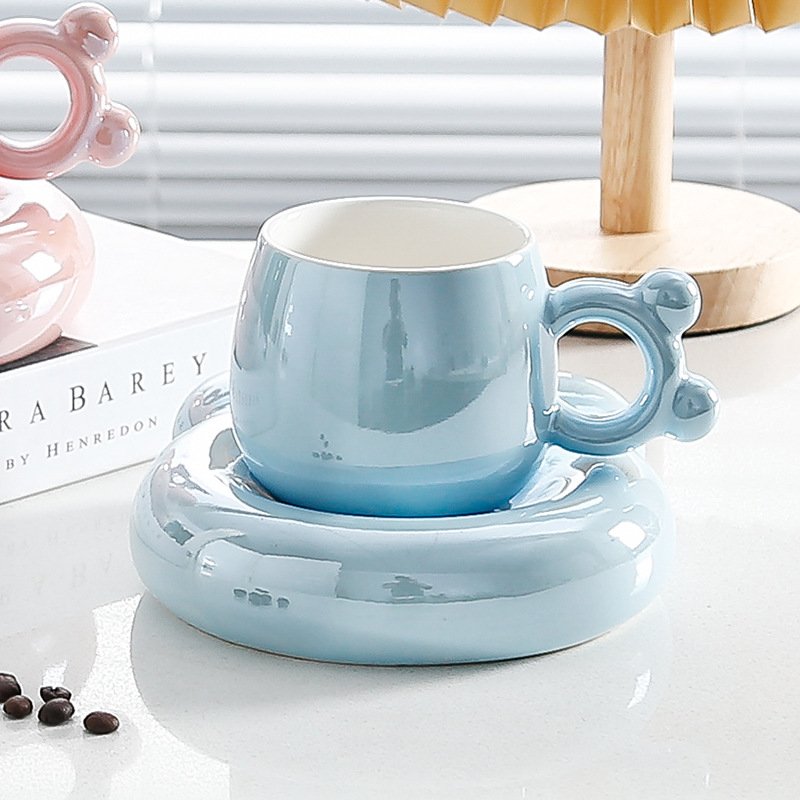 Instock Glazed European Solid Color Mug Ceramic Coffee Mug with Saucer