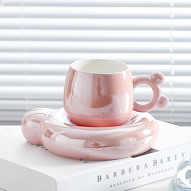 Instock Glazed European Solid Color Mug Ceramic Coffee Mug with Saucer