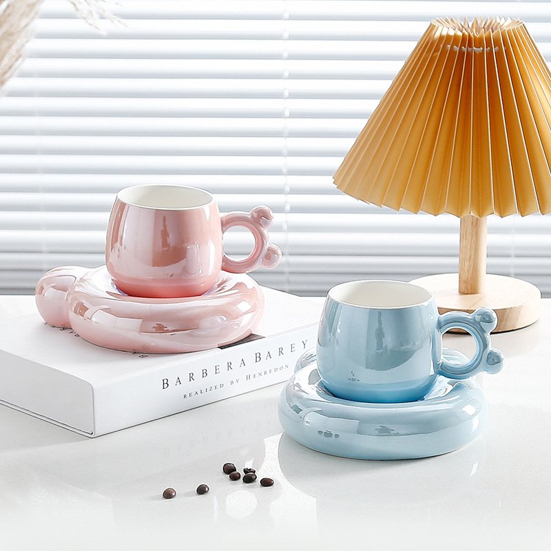 Instock Glazed European Solid Color Mug Ceramic Coffee Mug with Saucer
