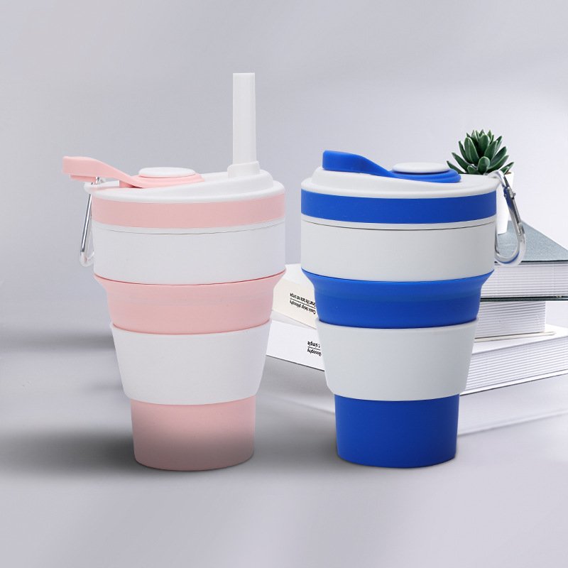 Customized 350ml Reusable Silicone Collapsible Coffee Cup Retractable Foldable Water Bottle Silicone Mug For Travel
