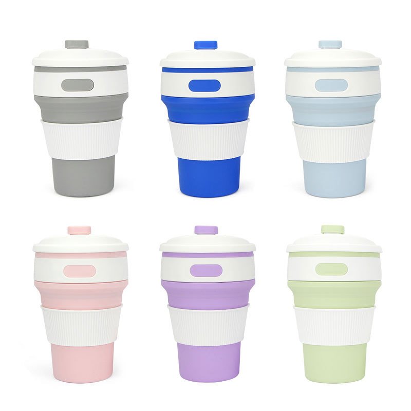 Customized 350ml Reusable Silicone Collapsible Coffee Cup Retractable Foldable Water Bottle Silicone Mug For Travel