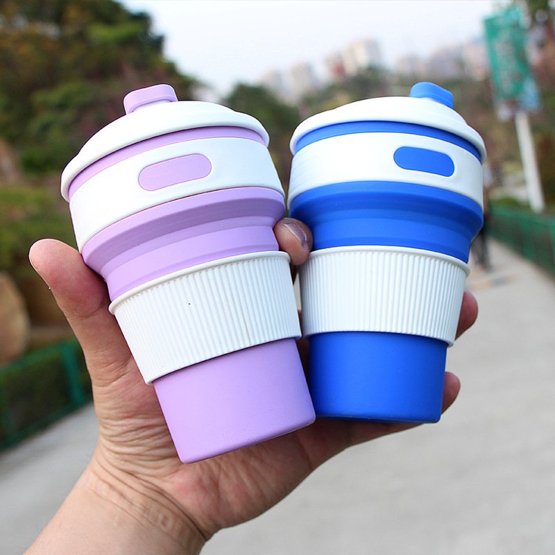 Customized 350ml Reusable Silicone Collapsible Coffee Cup Retractable Foldable Water Bottle Silicone Mug For Travel