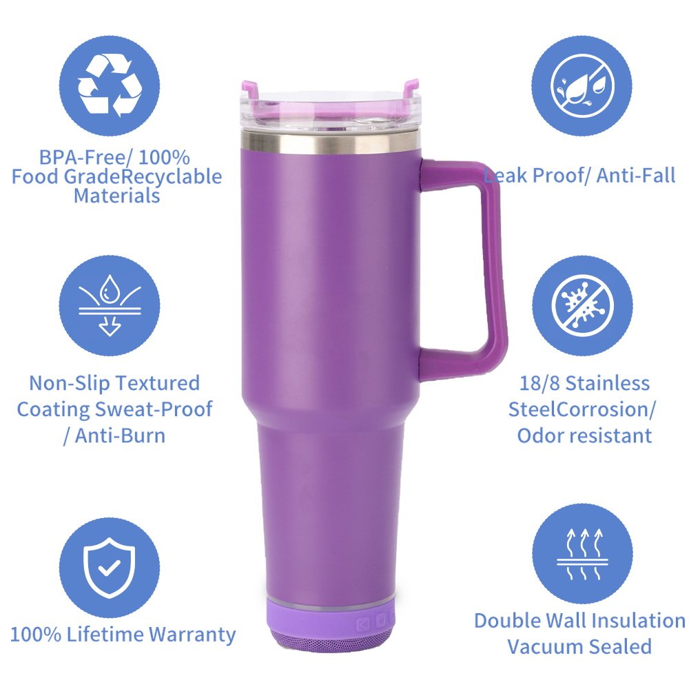 Stainless Steel Vacuum Mug with Built-In Bluetooth Speaker Stereo Sound Delight for Music Lovers-for Work or Giveaways
