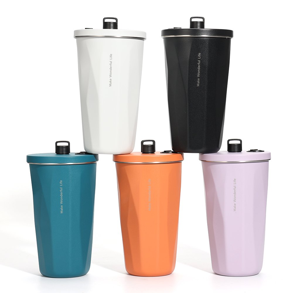 600ml Double Wall custom logo coffee cup stainless steel coffee mug Irregular bottle water with lid