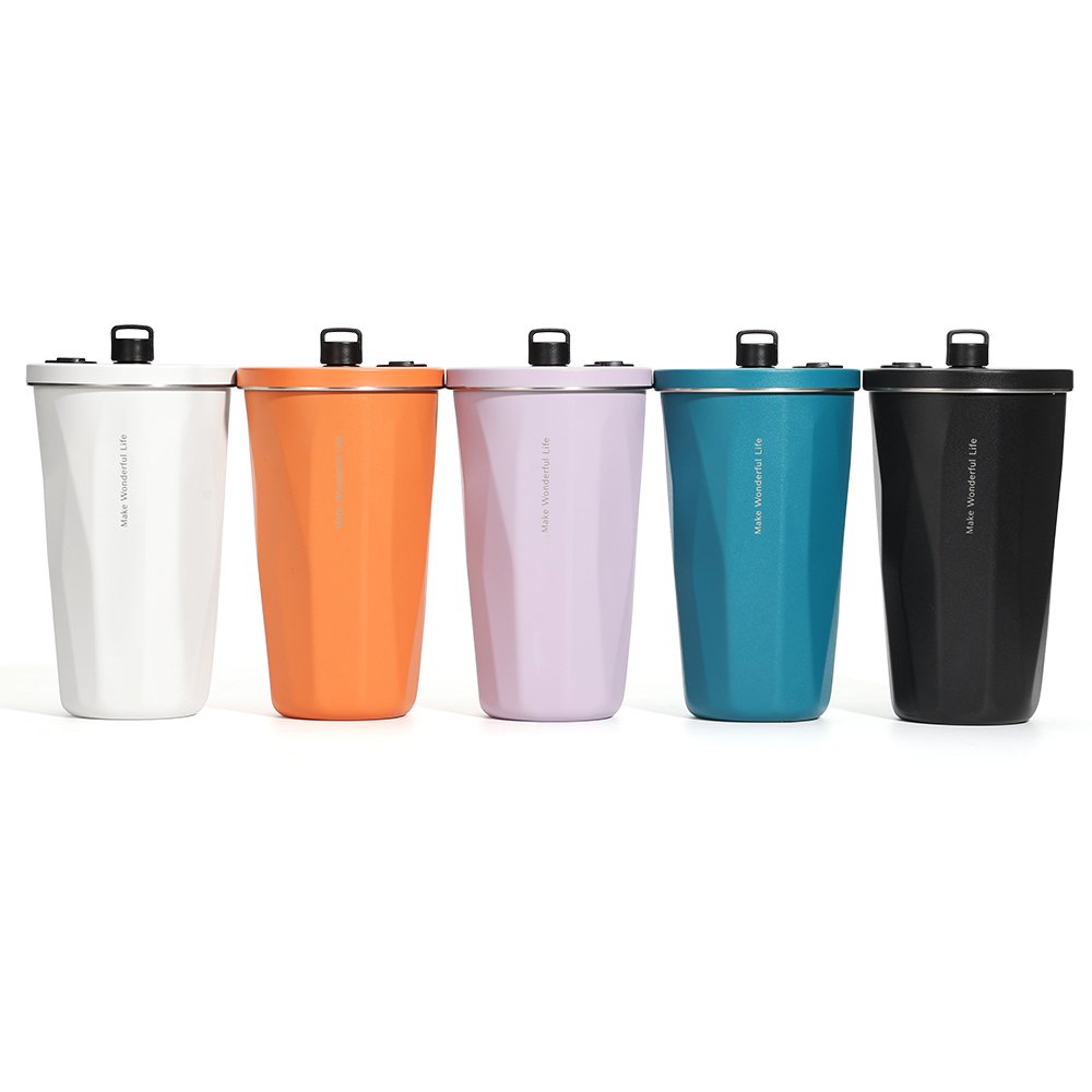 600ml Double Wall custom logo coffee cup stainless steel coffee mug Irregular bottle water with lid