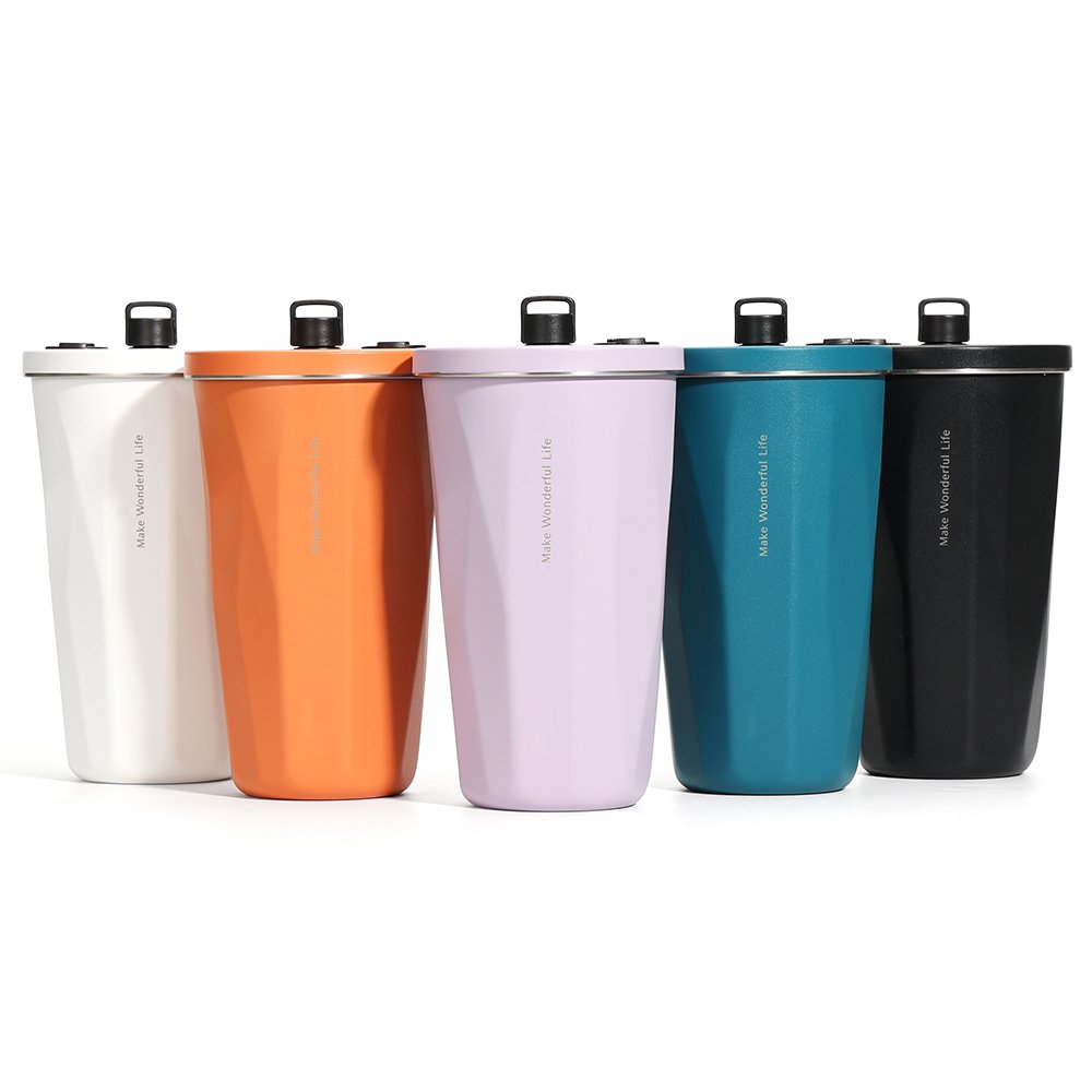 600ml Double Wall custom logo coffee cup stainless steel coffee mug Irregular bottle water with lid