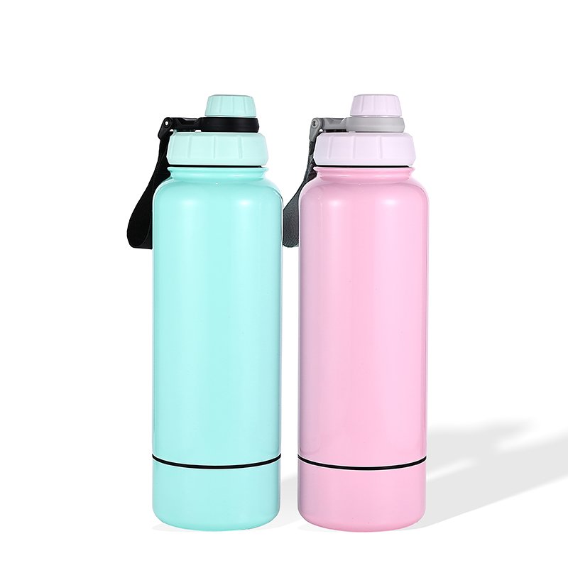 2 in 1 Functional Plastic Lid 14oz Outdoor Camping Stainless Steel Food Travel Portable Dog Cat Pet Water Bottle
