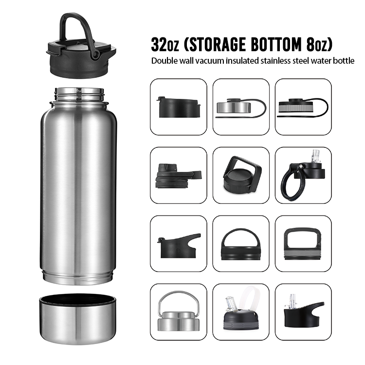 2 in 1 Functional Plastic Lid 14oz Outdoor Camping Stainless Steel Food Travel Portable Dog Cat Pet Water Bottle