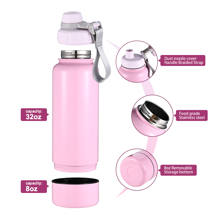 2 in 1 Functional Plastic Lid 14oz Outdoor Camping Stainless Steel Food Travel Portable Dog Cat Pet Water Bottle