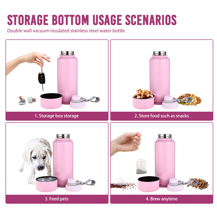 2 in 1 Functional Plastic Lid 14oz Outdoor Camping Stainless Steel Food Travel Portable Dog Cat Pet Water Bottle