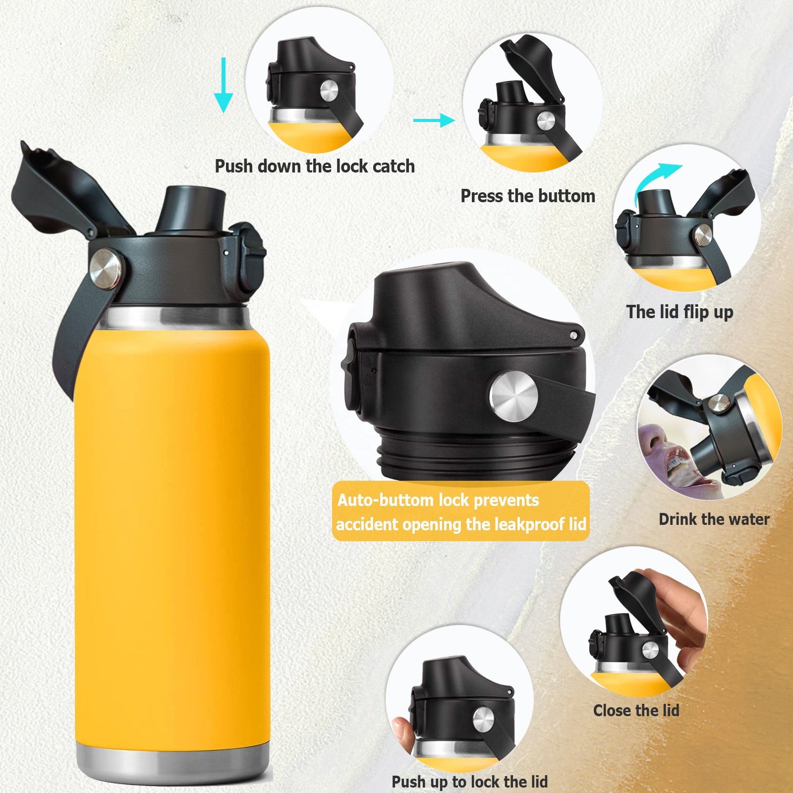 Drink Water Bottle Customized Vacuum Flask Sports Insulated Hot Water Bottle Cold Stainless Steel With Straw Lid