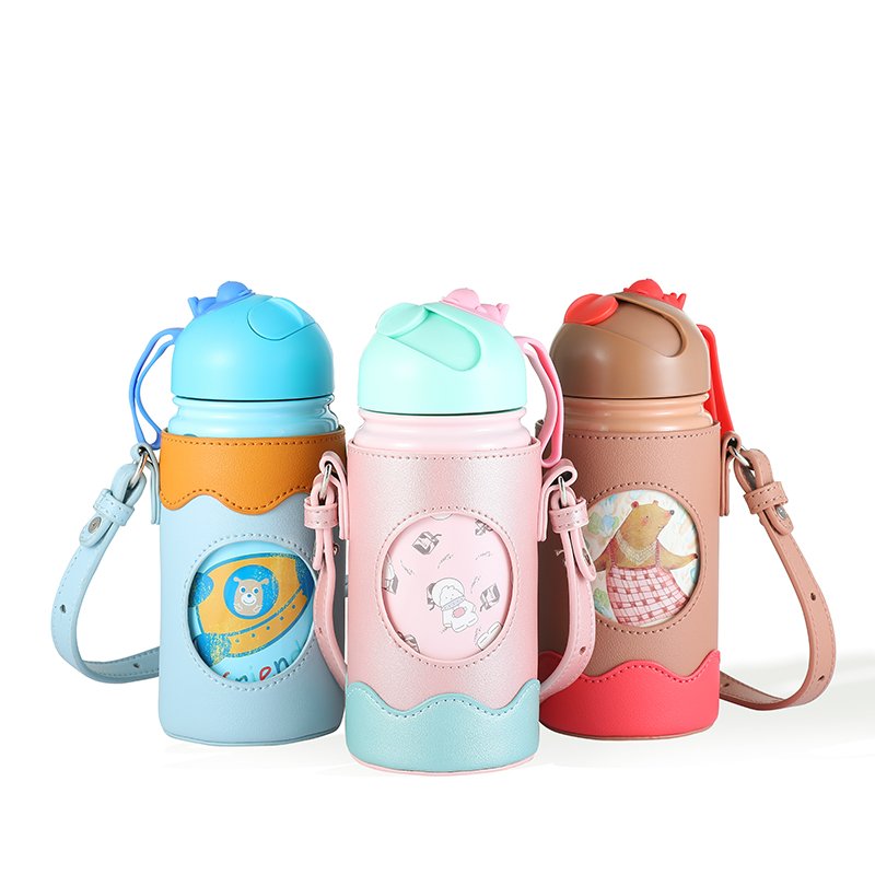 Everich bulk new design kids vacuum flask insulated Double Walled Stainless Steel Water Bottle & sleeve carrier bags with strap