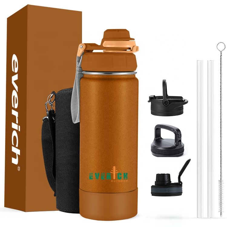 Everich ODM customized double wall insulated water bottle stainless steel Vacuum Large capacity Sports water bottle with ODM lid