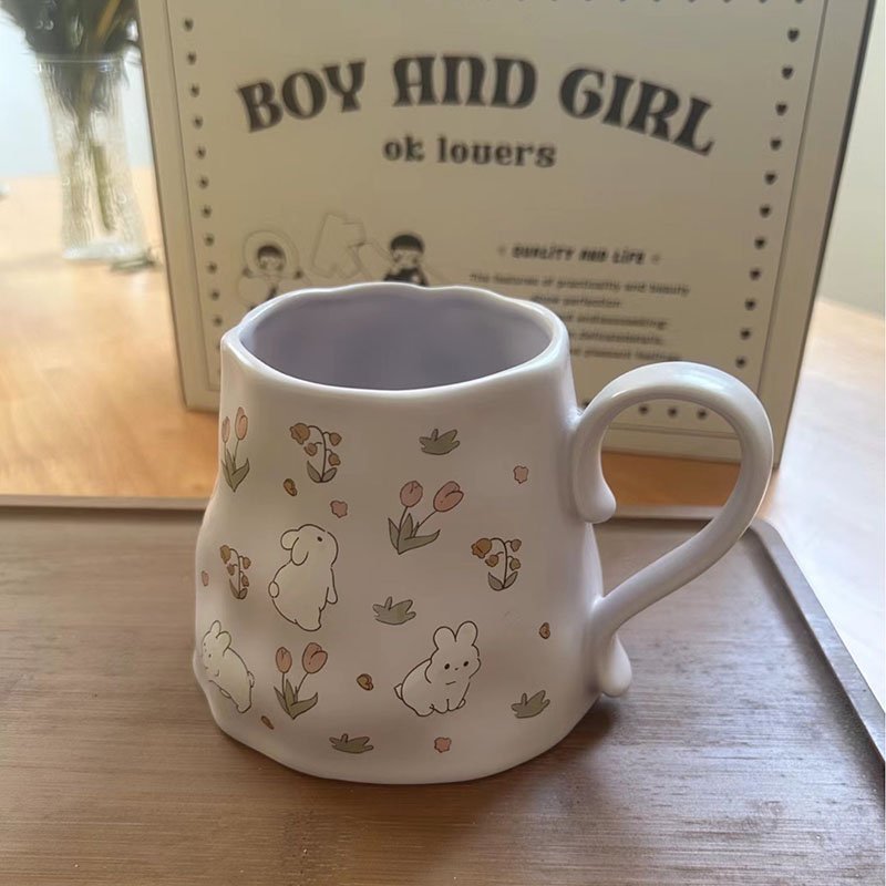 Girl heart cute rabbit cream ceramic coffee mug creative tulip breakfast gift water cup