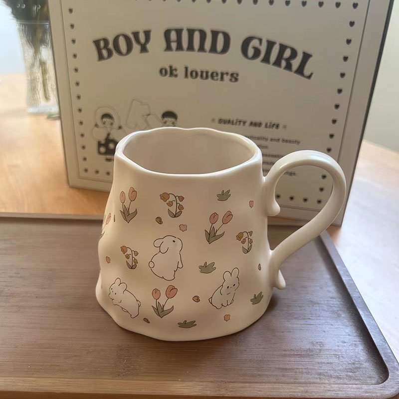 Girl heart cute rabbit cream ceramic coffee mug creative tulip breakfast gift water cup