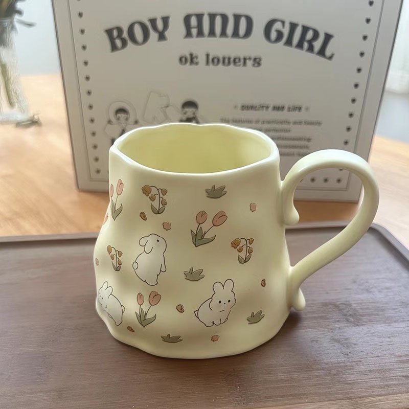 Girl heart cute rabbit cream ceramic coffee mug creative tulip breakfast gift water cup
