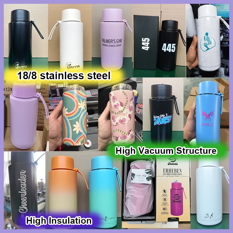 Custom logo 34oz vacuum flask stainless steel bottle insulated ceramic line reusable hot straw water bottles