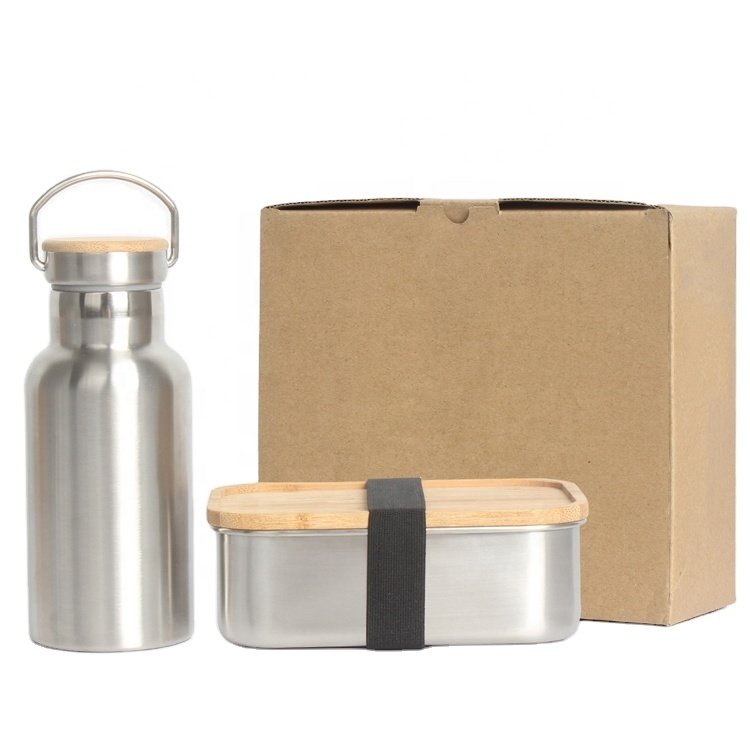 Nicety wholesale bento bamboo lid lunch box stainless steel insulated tiffin box with sport water bottle