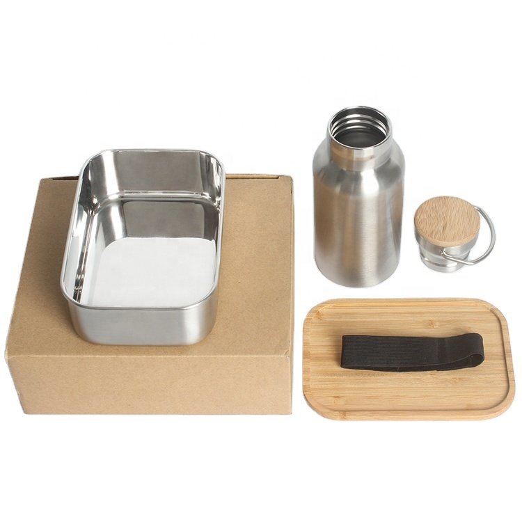Nicety wholesale bento bamboo lid lunch box stainless steel insulated tiffin box with sport water bottle