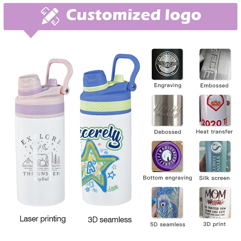 New Arrival Sublimation Blanks 12oz Kids Water Bottle 18/8 Food Grade Stainless Steel Insulated Vacuum Bottle With Colorful Lid
