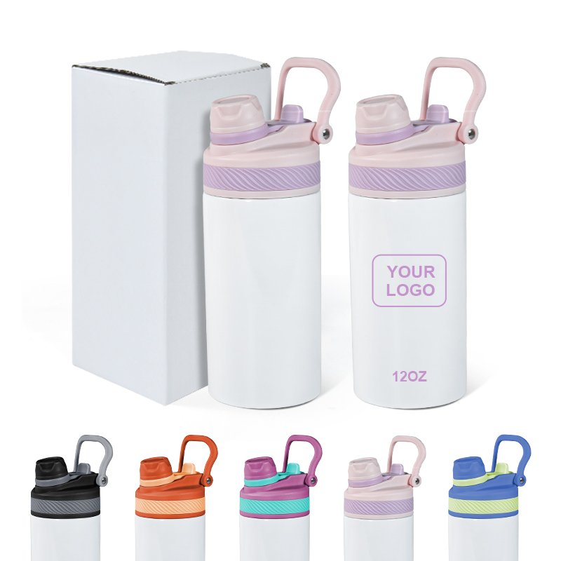 New Arrival Sublimation Blanks 12oz Kids Water Bottle 18/8 Food Grade Stainless Steel Insulated Vacuum Bottle With Colorful Lid