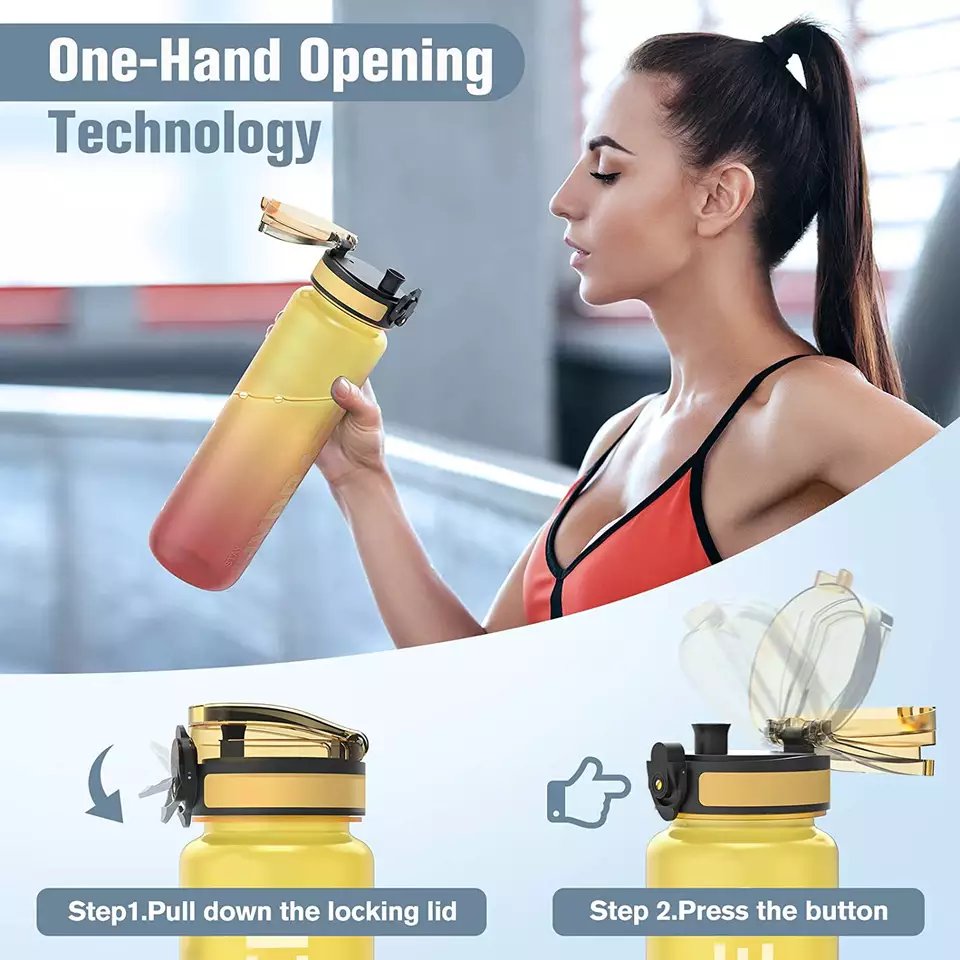 1000ml 32oz plastic water bottle with rope and lid straight drinking bottle gradient color water bottle for sport