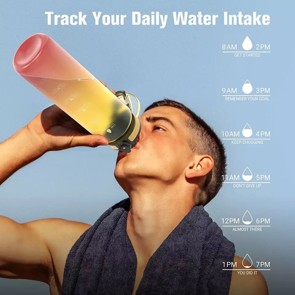1000ml 32oz plastic water bottle with rope and lid straight drinking bottle gradient color water bottle for sport