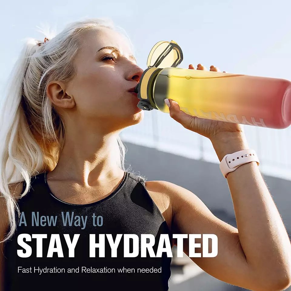 1000ml 32oz plastic water bottle with rope and lid straight drinking bottle gradient color water bottle for sport