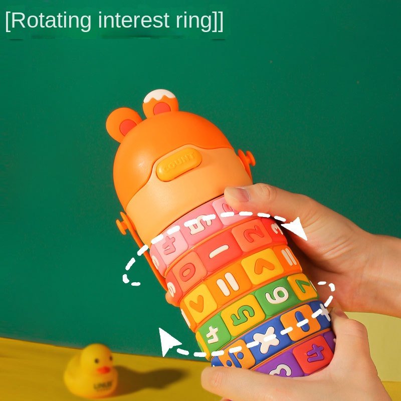 New 430ml Cute Kids Rotate Number Math Water Bottle Student Cute Rabbit Stainless Steel Thermos Cup Tumblers With Straw Strap