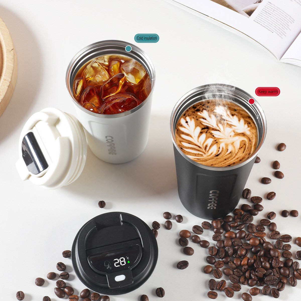 Leak-Proof Thermo Travel Thermal Vacuum Flask Insulated Cup Milk Tea Water Bottle 380/510ML Stainless Steel Coffee Mug