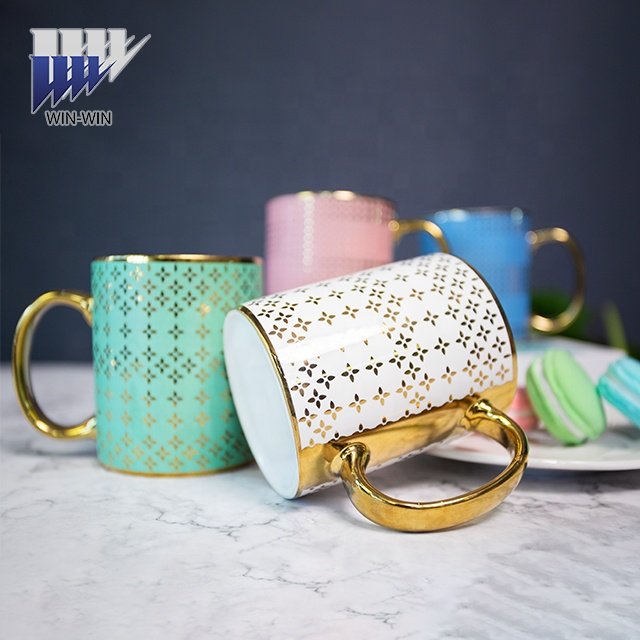 Wholesale factory luxury customized logo coffee mugs for golden handle bone china mug