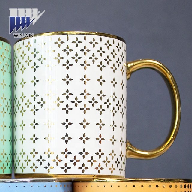 Wholesale factory luxury customized logo coffee mugs for golden handle bone china mug