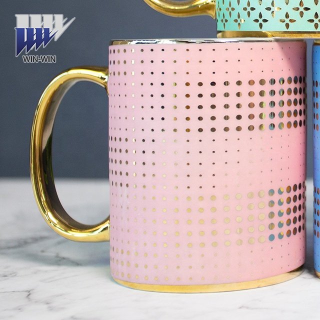 Wholesale factory luxury customized logo coffee mugs for golden handle bone china mug